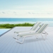 In Stock Set of 2 Gardenella Armless Stacking Chaises in Textured White and Coastline Sling Fabric - TC-QS-SET12