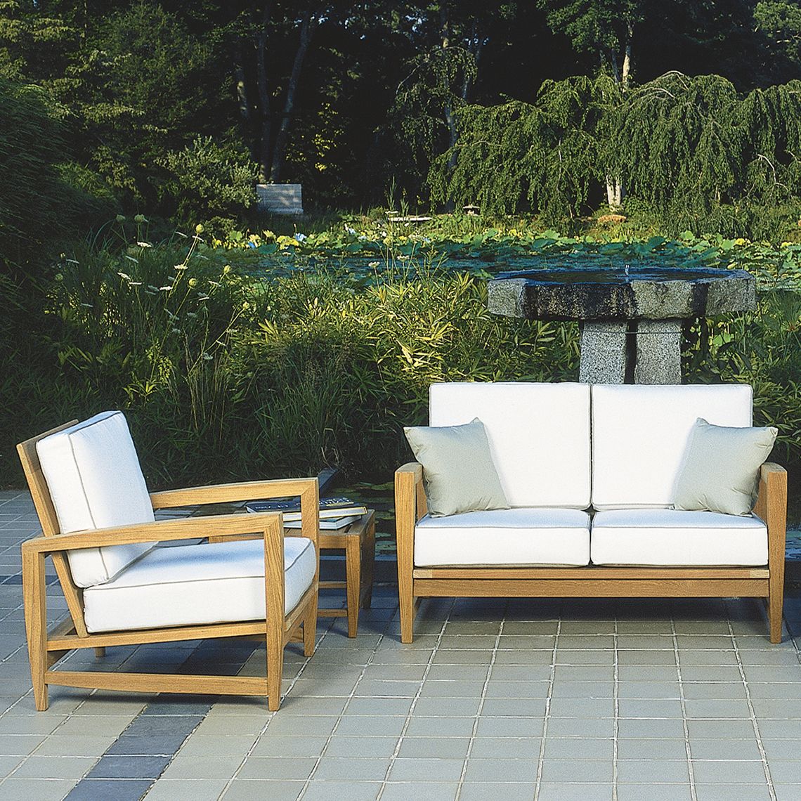 Kingsley Bate Almalfi Settee and Lounge Chair Deep Seating Teak Set - KB-AMALFI-SET11