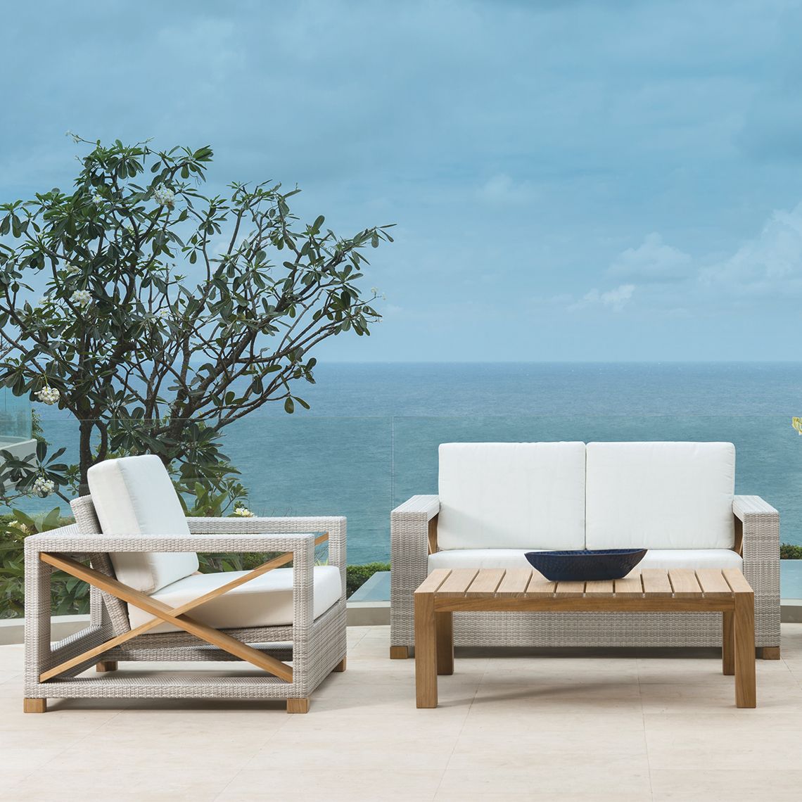 Kingsley Bate Jupiter Teak and Wicker Settee and Lounge Chair Set - KB-JUPITER-SET2