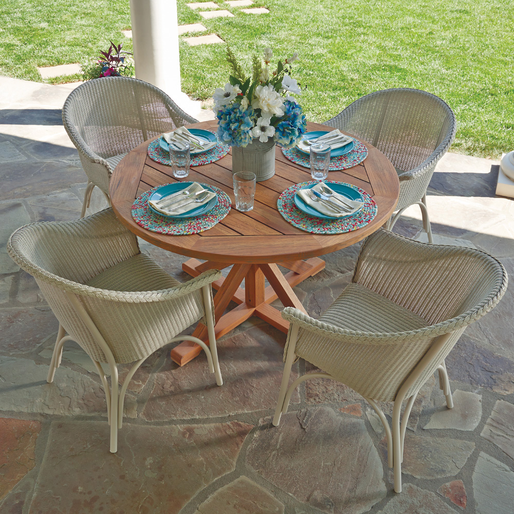 Lloyd Flanders All Seasons Wicker Dining Set with Teak Table - LF-ALLSEASONS-SET1