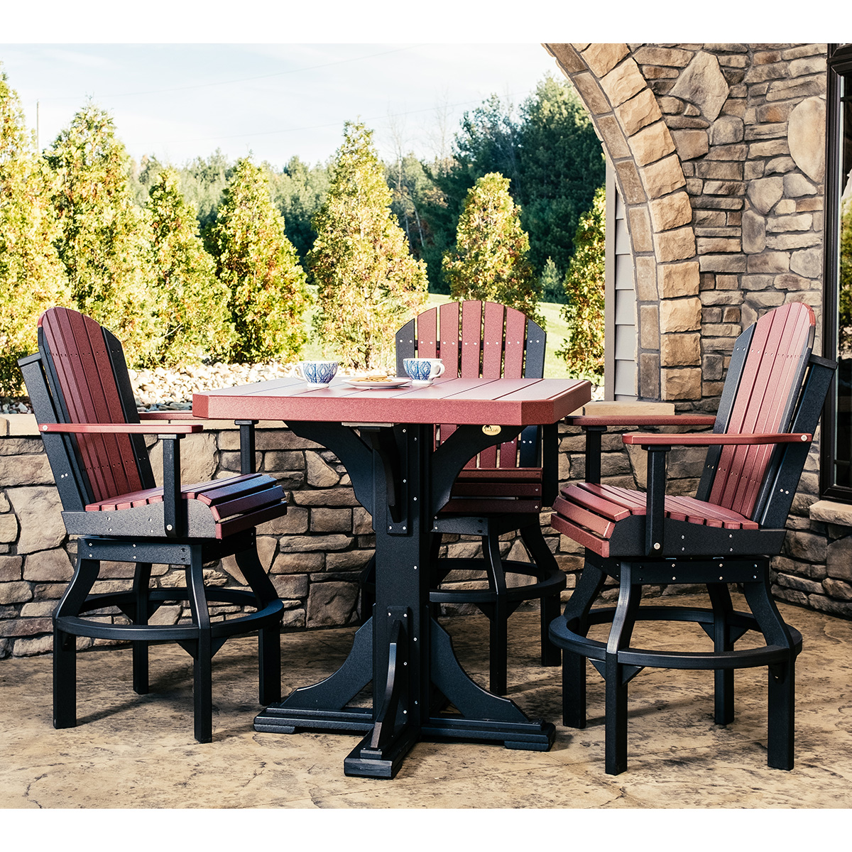 LuxCraft Adirondack Swivel Bar Chair Patio Set for 3 - LC-ADIRONDACK-SET31