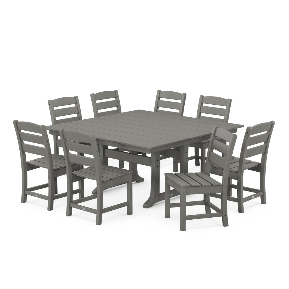 PolyWood Lakeside Dining Set for 8 with Square Farmhouse Trestle Table - PWS661-1