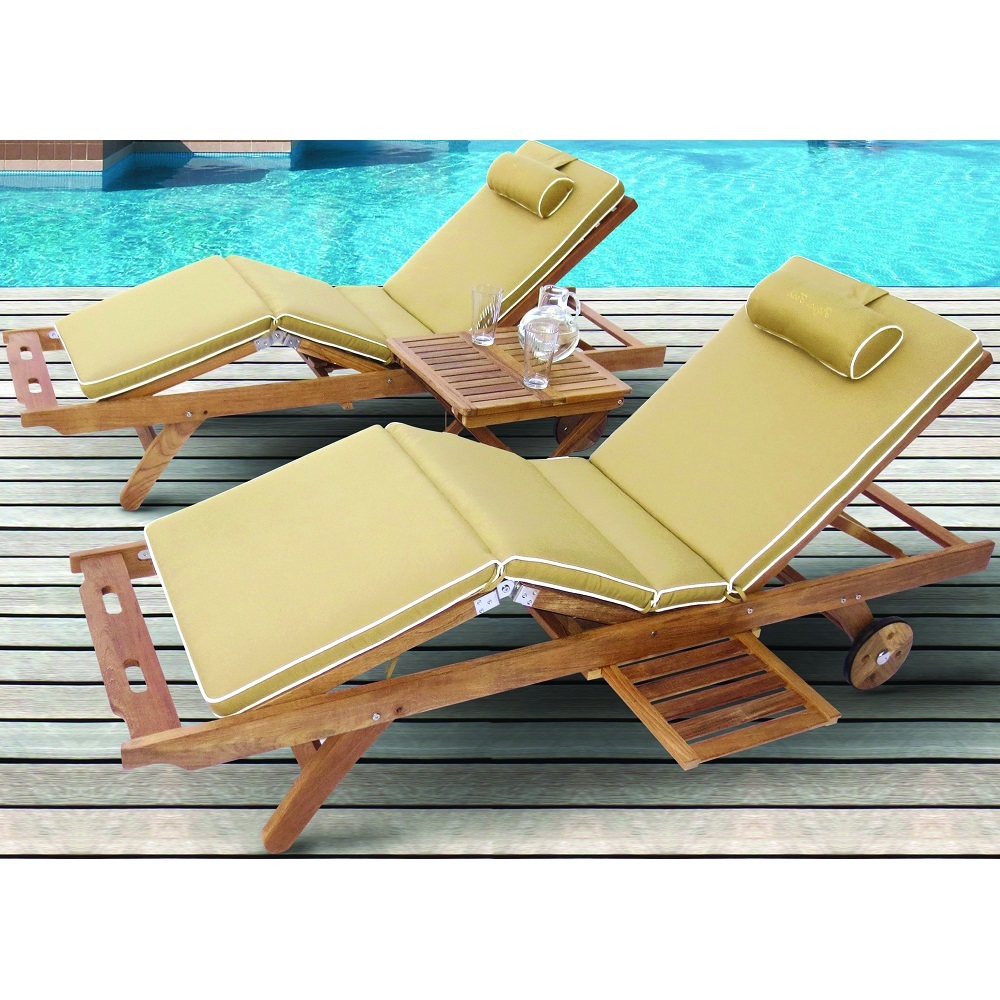 Royal Teak Sun Bed Lounge Set for 2 with Picnic Side Table - RT-SUNBED-SET1