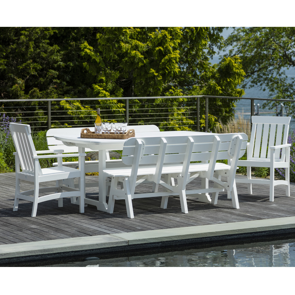 Seaside Casual Hampton Patio Dining Set with Arm Chairs and Benches - SC-HAMPTON-SET4