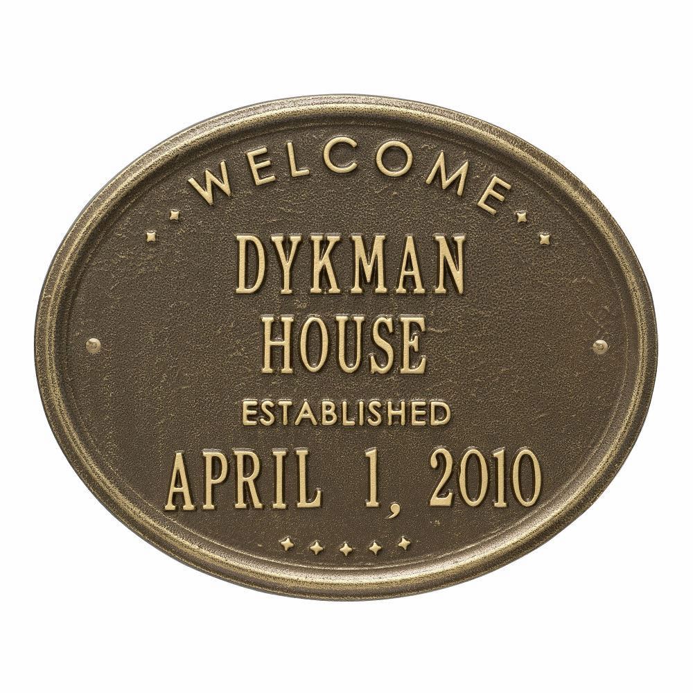Whitehall Welcome Oval "House" Established Standard Wall Address Plaque - Two Line
