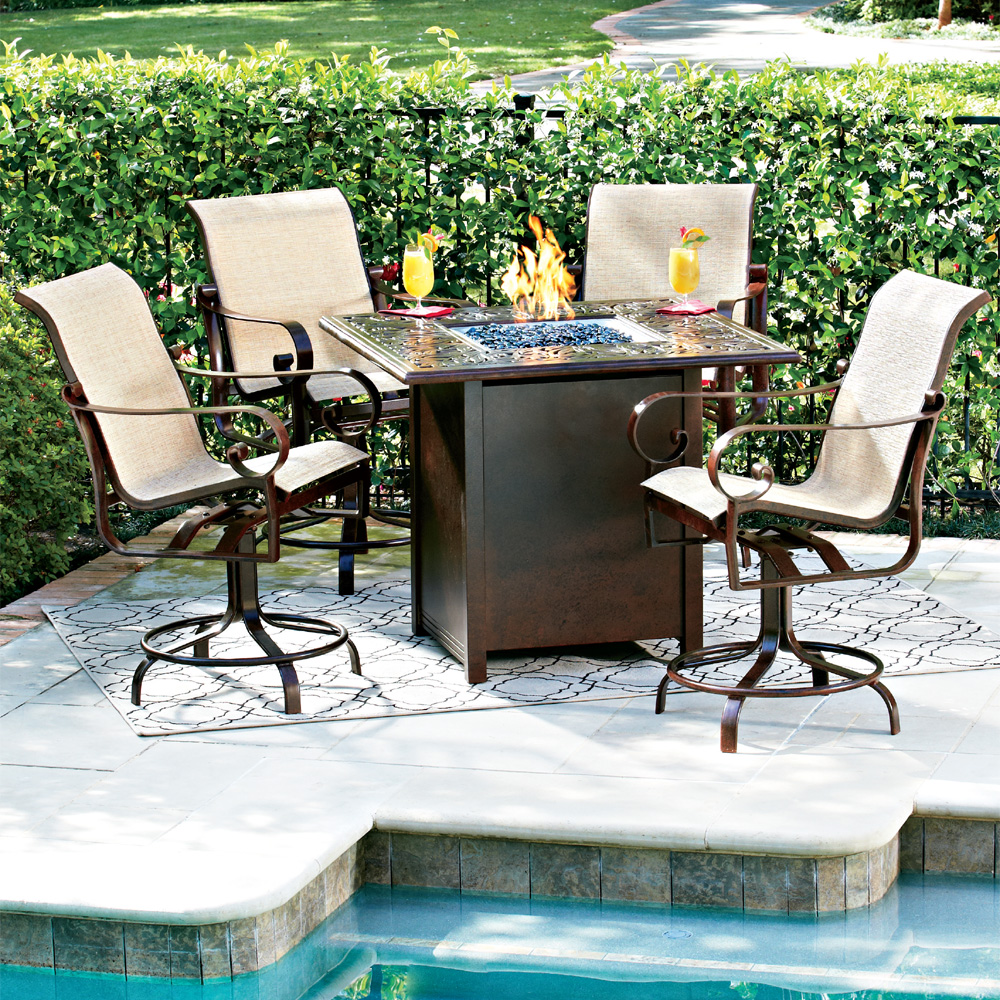 Woodard Belden Hi-Top Fire Pit Set with Swivel Counter Chairs - WD-BELDENSLING-SET2