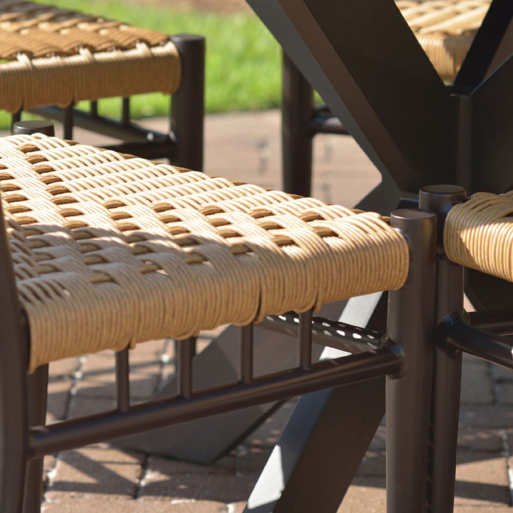 Low Country Vinyl Wicker 5 Piece Dining Set with Teak Table and Bench - LF-LOWCOUNTRY-SET10
