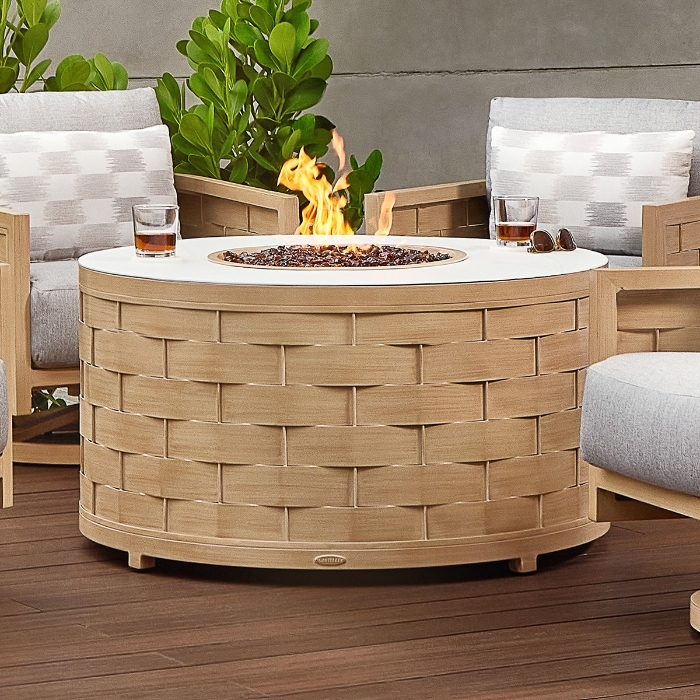 Castelle Biscayne 42" Round Coffee Table with Firepit lifestyle