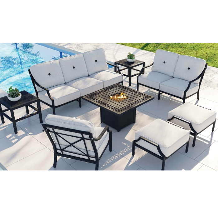 Lancaster aluminum ottoman with foam cushions
