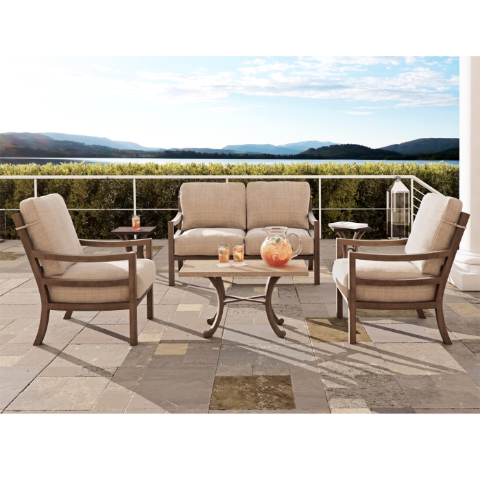 Roma aluminum loveseat with deep seating cushions