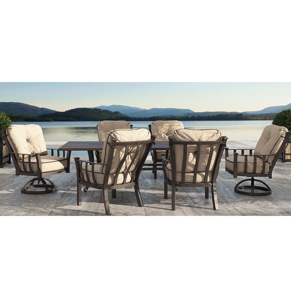 Castelle Santa Fe Cushion Outdoor Dining Set for 6 with Vintage Cast Table - CS-SANTAFE-SET2