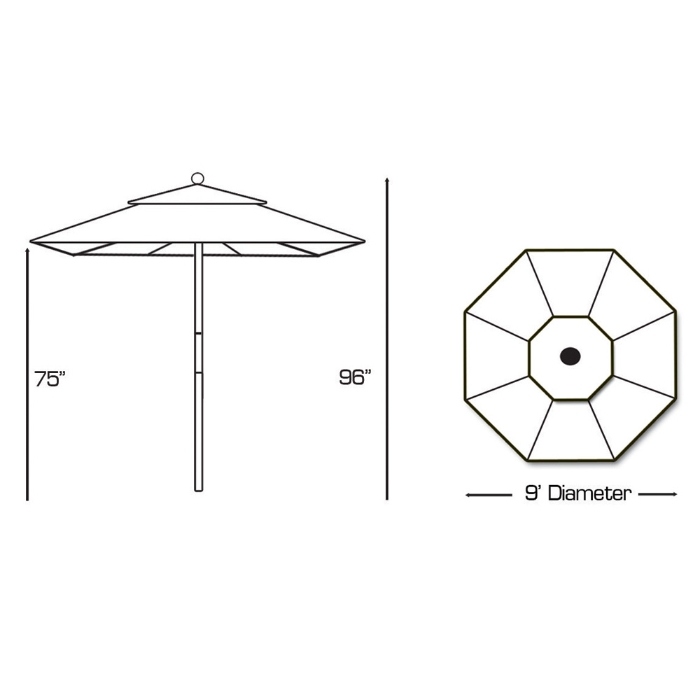 Wood 9' Round Market Umbrella with Double Pulley - 132-232