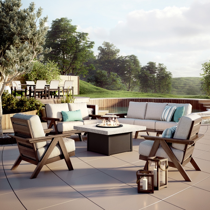 Ava Cushion Patio Set with Stonegate Fire Table
