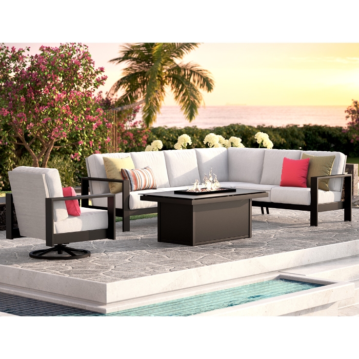 Blair Cushion Slip Cover Sectional Patio Set with Fire Table