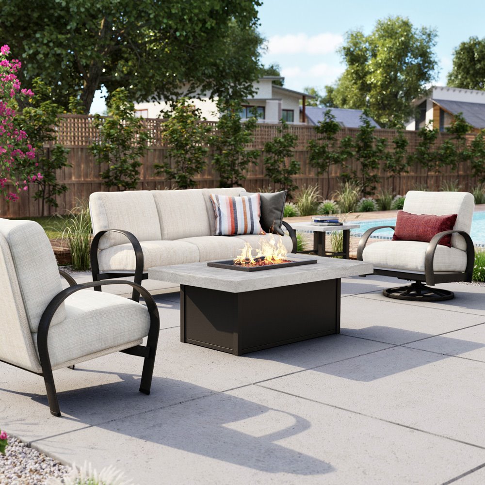 Homecrest aluminum fire table with concrete top