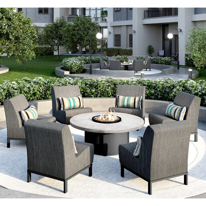 Edge Air Armless Chat Chair Patio Set with Fire Concrete Fire Table
