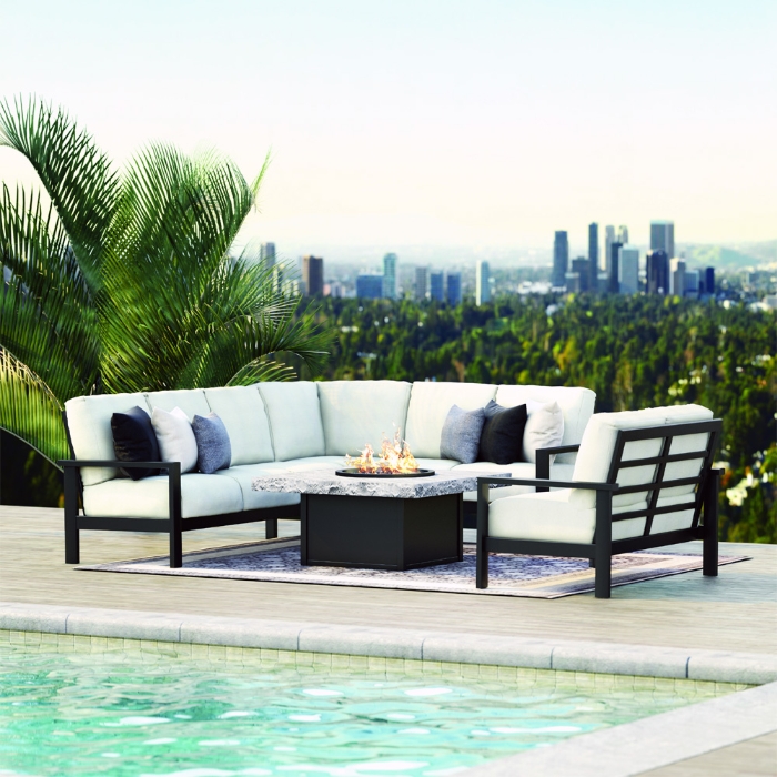Homecrest Elements Cushion L-Sectional Patio Set with Loveseat and Slate Fire Table - HC-ELEMENTS-SET10