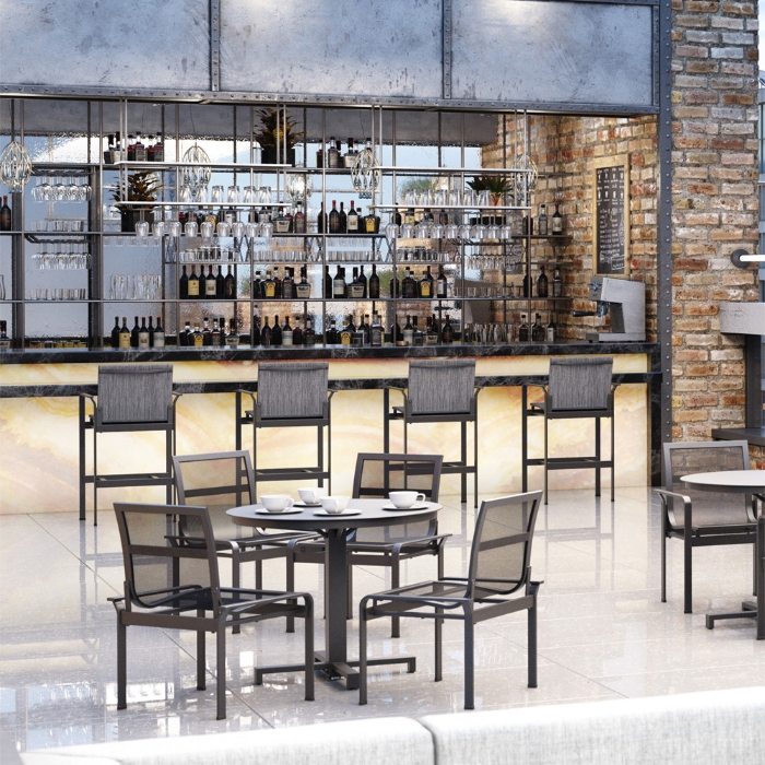 Elevate aluminum cafe chair with sling seating