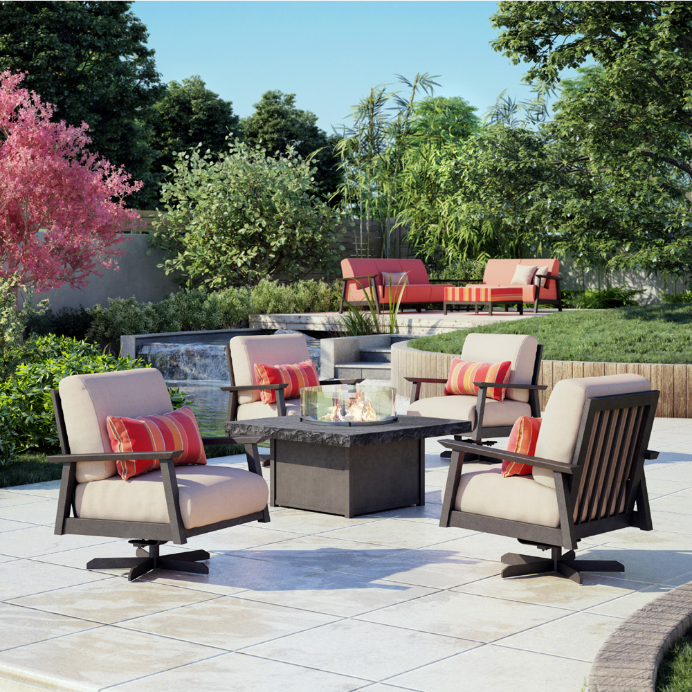 Homecrest Revive Cushion Swivel Rocker Chat Chair and Fire Pit Set - HC-REVIVE-SET1