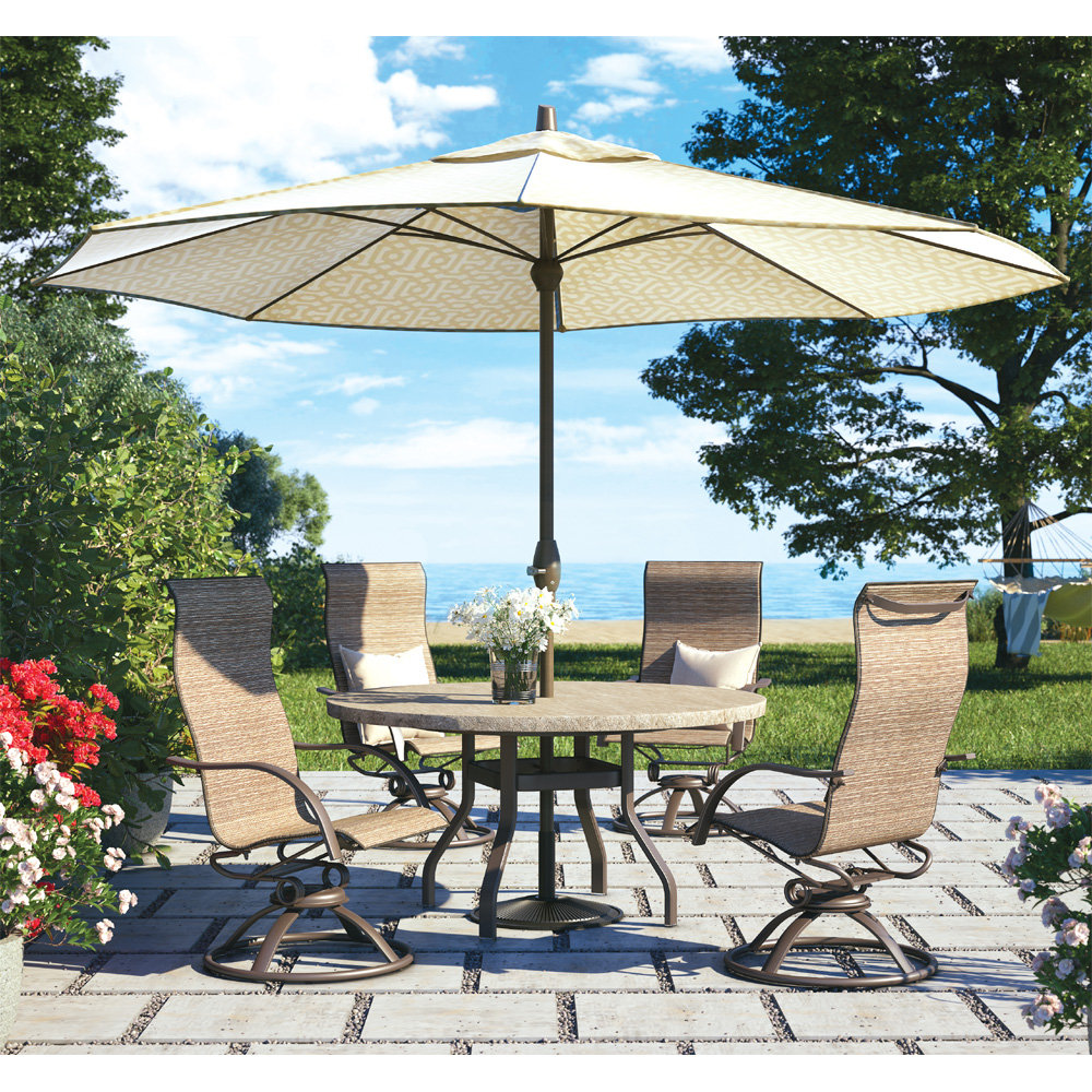 Homecrest Stella High Back Swivel Rocker Outdoor Dining Set with Slate Dining Table - HC-STELLA-SET1