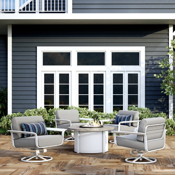 Homecrest Wren Swivel Rocker Chat Chair and Fire Table Set - HC-WREN-SET1