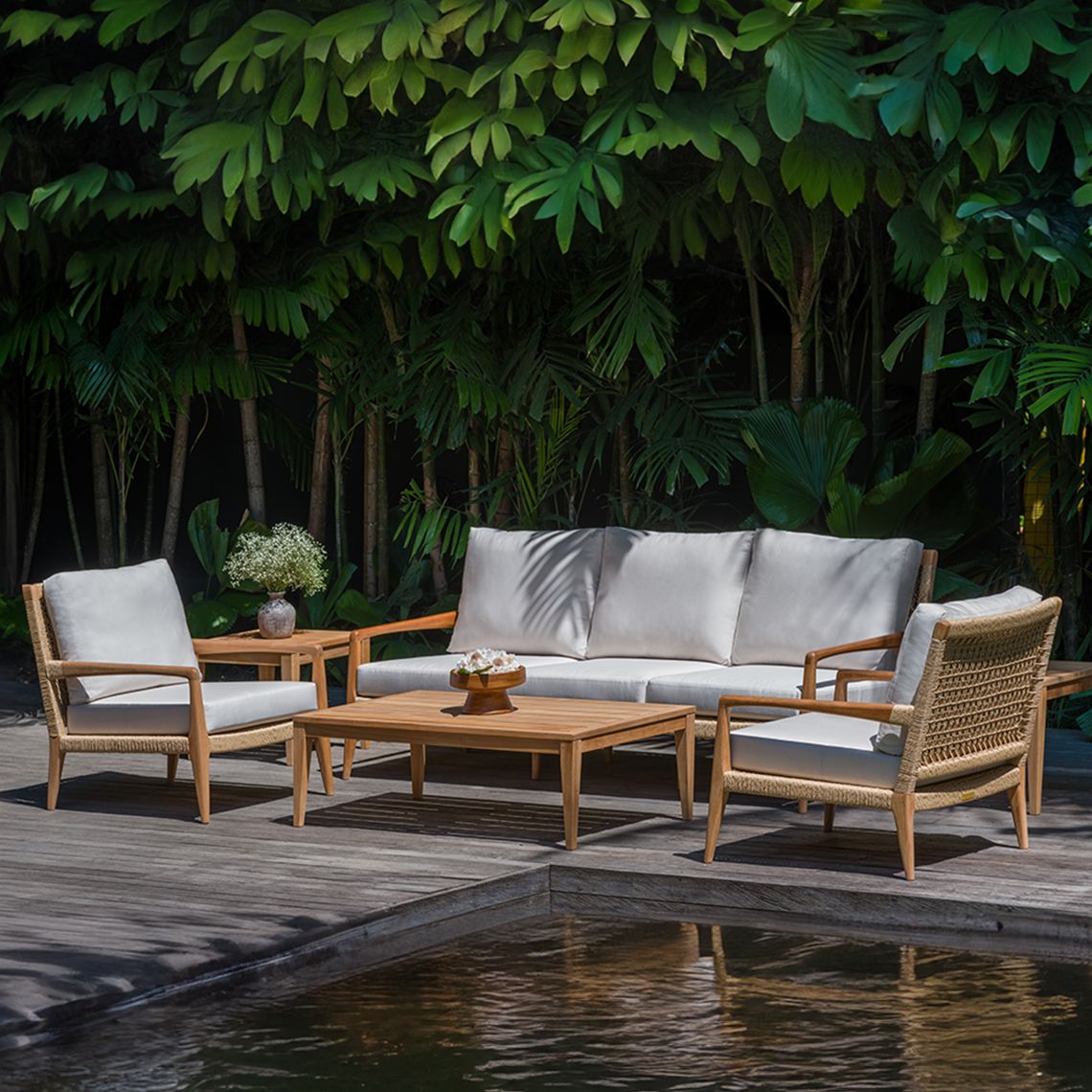 Kingsley Bate Barcelona Deep Seating Teak Sofa and Lounge Chair Set - KB-BARCELONA-SET4