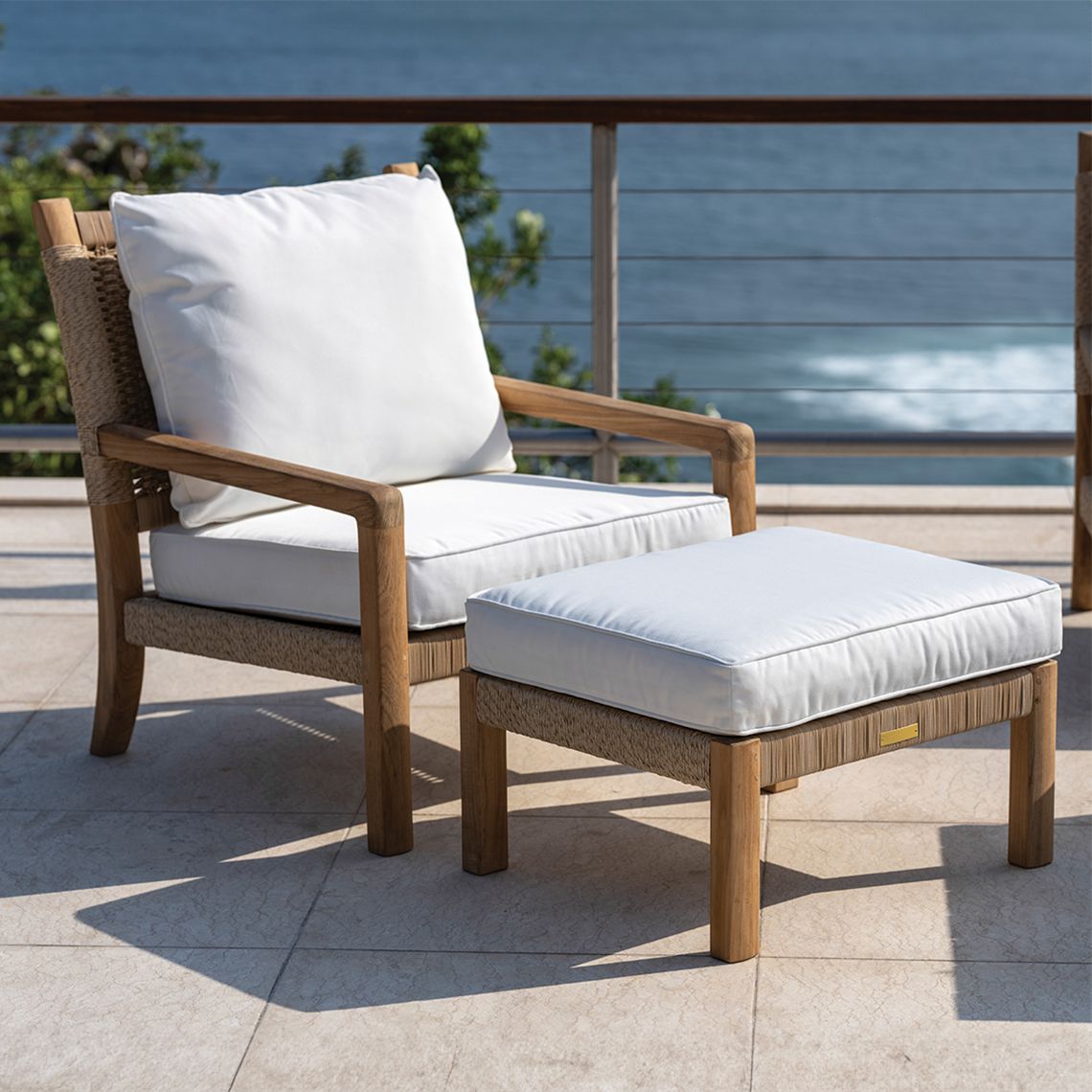 Hudson Teak and Wicker Lounge Chair and Ottoman Set