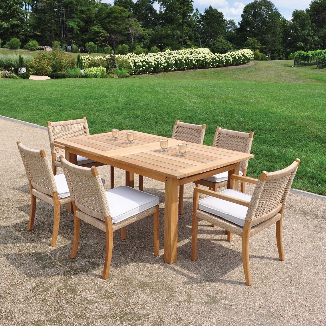 Hyannis 70-102" Rectangle Teak Extension Dining Table with Fold-Away Leaves set