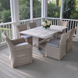 Kingsley Bate Sag Harbor Wicker Dining Set with Teak Trestle Table - KB-SAGHARBOR-SET11
