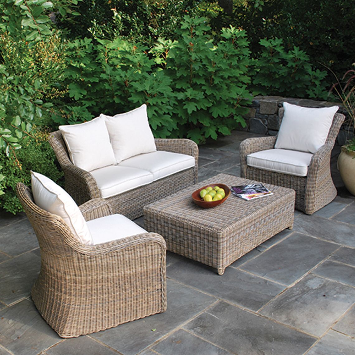 Kingsley Bate Sag Harbor Settee and Lounge Chair Wicker Set - KB-SAGHARBOR-SET6