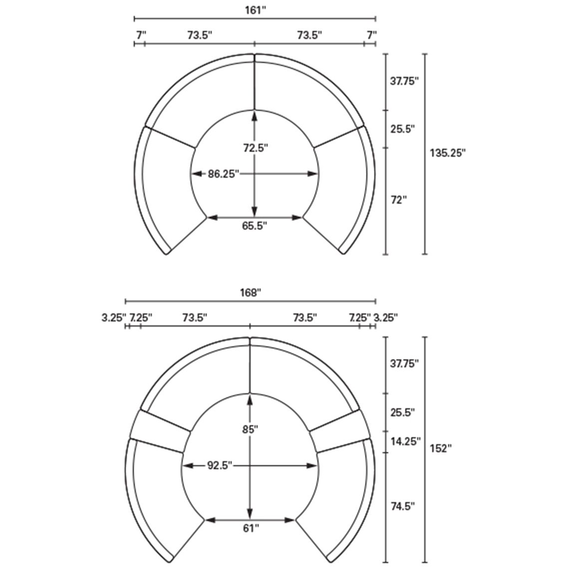 Sag Harbor Sectional Curved Armless Settee diagram 2