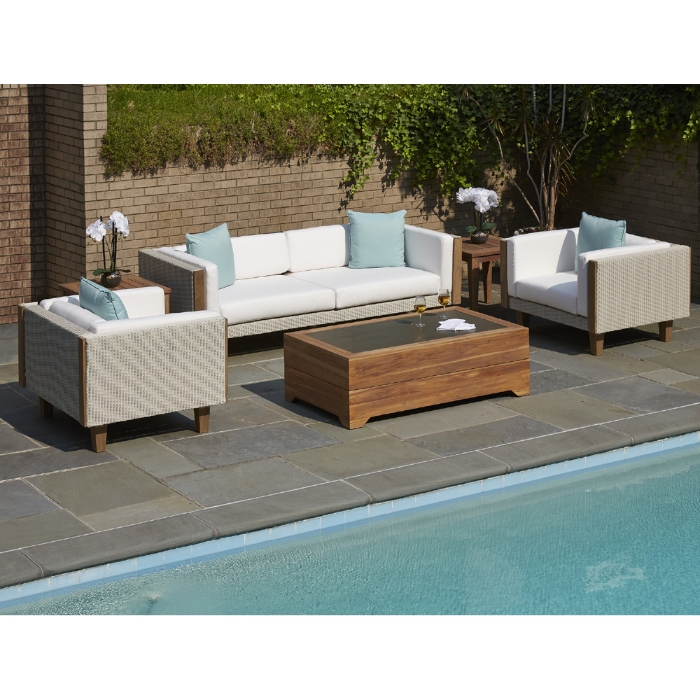 Teak Rectangle Cocktail Table with Faux Concrete Top - 286341
