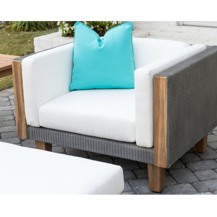 Catalina Wicker Lounge Chair and Ottoman Set with Teak Side Table - LF-CATALINA-SET7