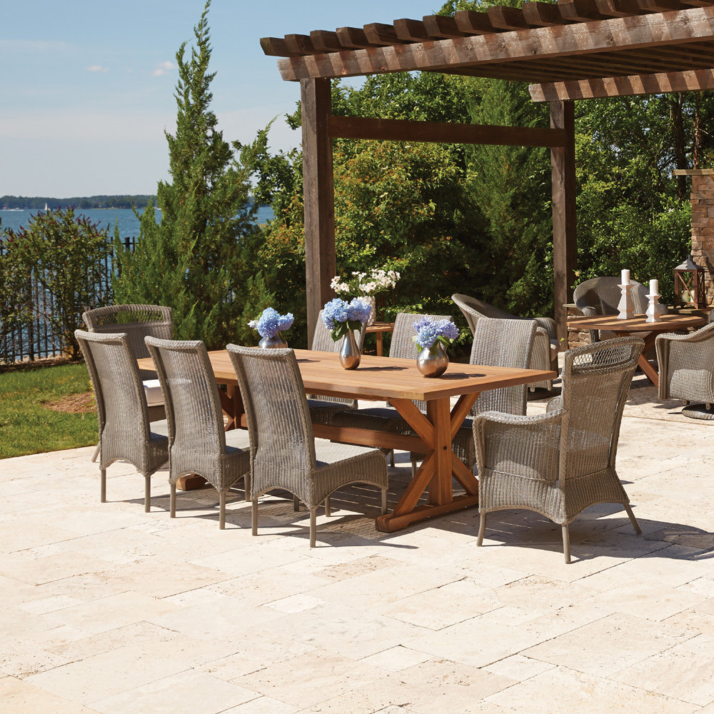 Lloyd Flanders Wicker and Teak Dining Set for 8 - LF-DINING-SET8