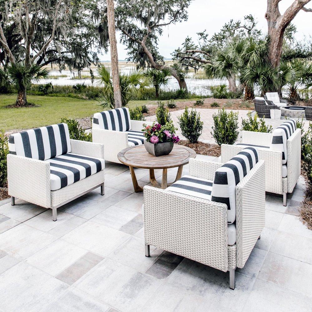 Lloyd Flanders Elements Loomed Wicker Lounge Chair Set with Teak Table - LF-ELEMENTS-SET11