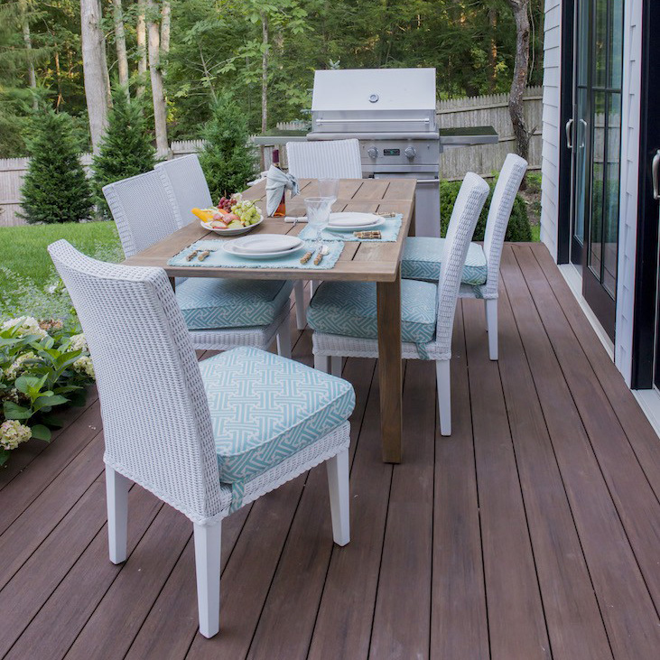Lloyd Flanders Hamptons Wicker Dining Chairs with Teak Table Set - LF-HAMPTONS-SET16
