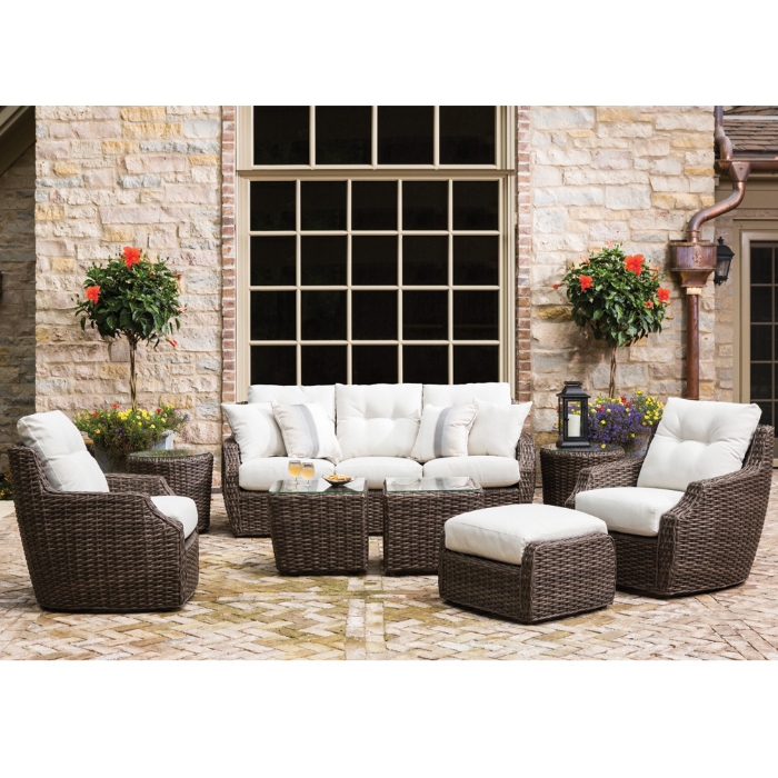 Largo Vinyl Wicker 1 Piece Bunching Table with Lay On Glass Top - 241024
