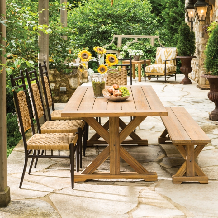 Lloyd Flanders Low Country 5 Piece Dining Set w/ Teak Table and Bench - LF-LOWCOUNTRY-SET10