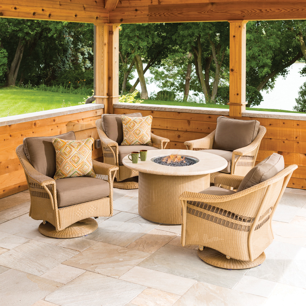 Lloyd Flanders Nantucket Wicker Lounge Swivel Gliders with Fire Table Set - LF-NANTUCKET-SET9