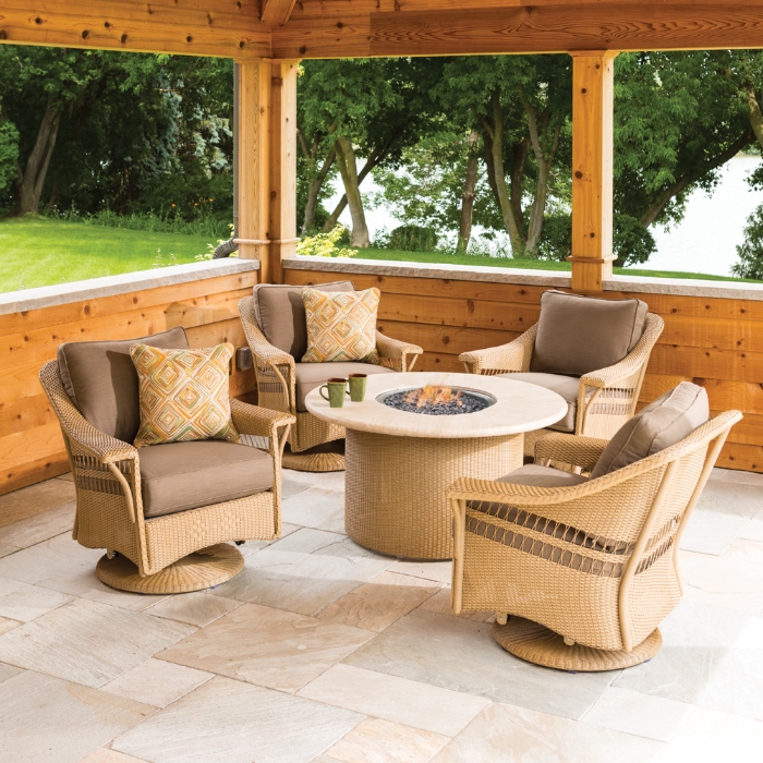 Lloyd Flanders Nantucket Wicker Lounge Swivel Gliders with Fire Table Set - LF-NANTUCKET-SET9