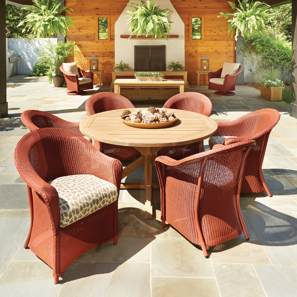 Lloyd Flanders Reflections Outdoor Wicker Dining Set with Teak Table for 6 - LF-REFLECTIONS-SET19