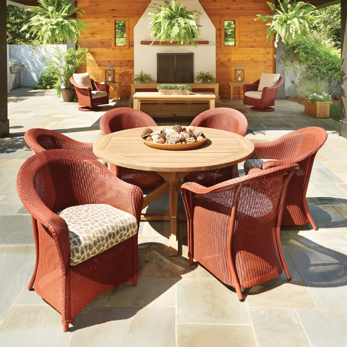 Lloyd Flanders Reflections Outdoor Wicker Dining Set with Teak Table for 6 - LF-REFLECTIONS-SET19