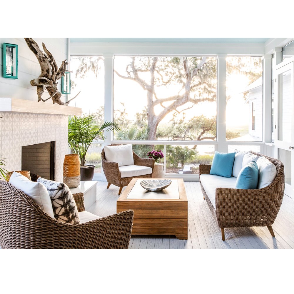 Lloyd Flanders Tobago Wicker and Teak Patio Set - LF-TOBAGO-SET10