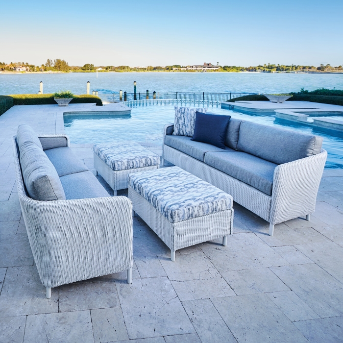 Lloyd Flanders wicker ottoman with deep seating cushion