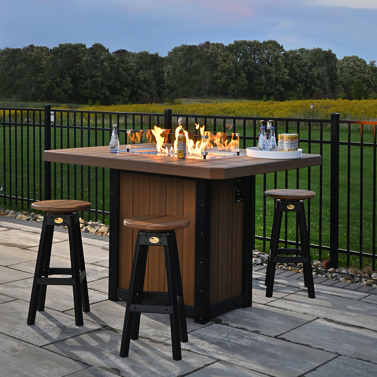LuxCraft Bar Stool Poly Rectangle Fire Pit Patio Set - LC-CLASSIC-SET26