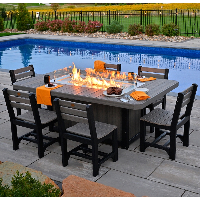 LuxCraft Island Poly Fire Pit Dining Set for 6 - LC-CLASSIC-SET27