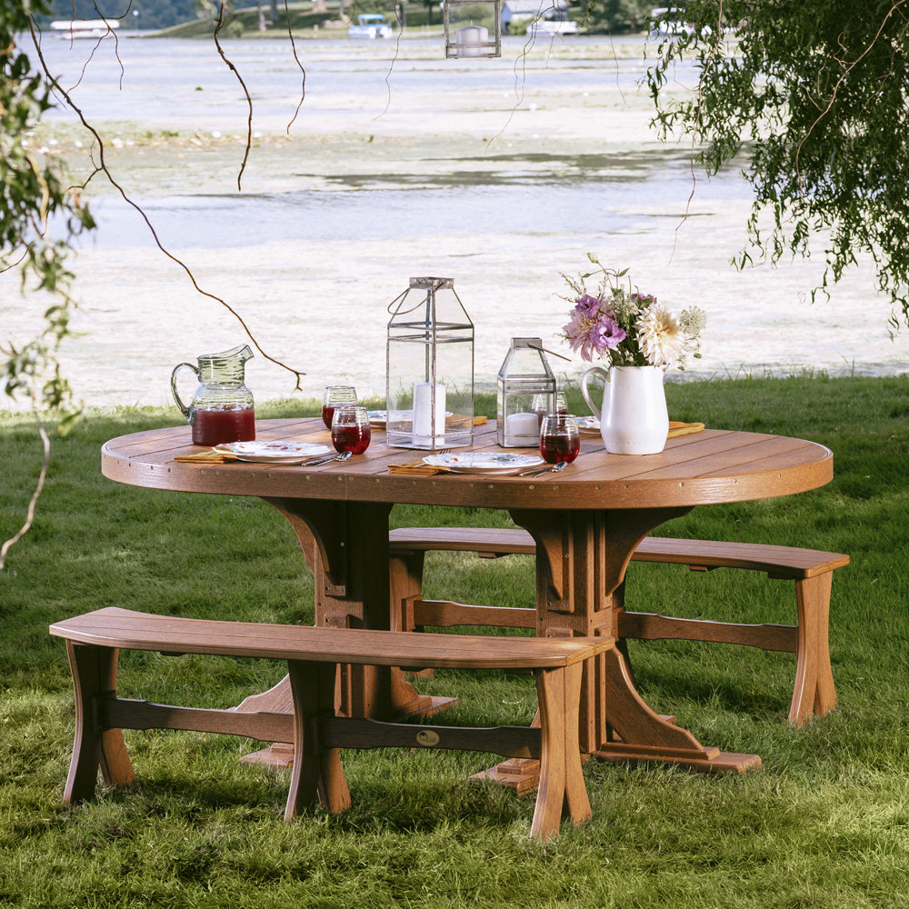 LuxCraft Classic Oval Poly Dining Set with Benches - LC-CLASSIC-SET9