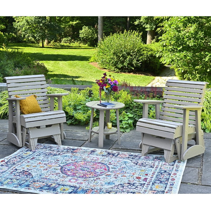 LuxCraft Plain Glider Polymer Outdoor Set for 2 with Deluxe Side Table - LC-PLAIN-SET6