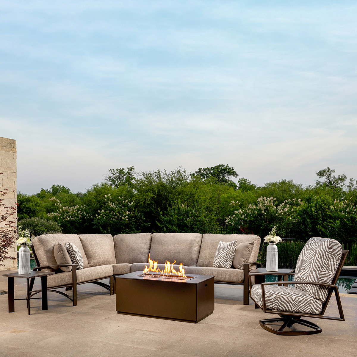 OW Lee Arc Modern Patio Sectional with Fire Table - OW-ARC-SET5