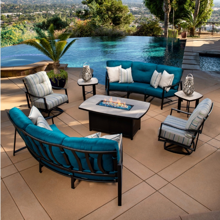 Avana aluminum crescent sofa with deep seating cushions